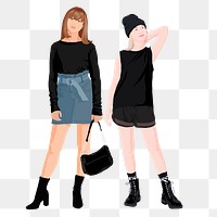 Two young women png sticker illustration, transparent background