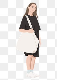 Girl with bag png sticker illustration, transparent background