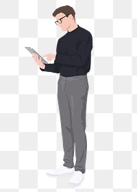 Entrepreneur using tablet png sticker illustration, transparent background