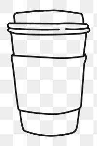 Coffee cup png sticker, beverage line art drawing on transparent background