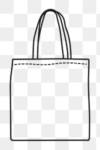 Tote bag png sticker, eco-friendly product doodle line art on transparent background