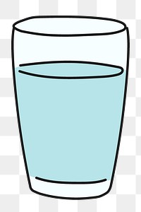 Glass of water png sticker, beverage doodle on transparent background