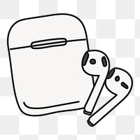 Wireless earphones png sticker, gadget doodle line art on transparent background