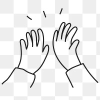 Clapping hands png sticker, celebration doodle line art on transparent background