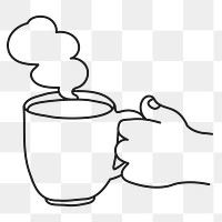 Hot coffee png sticker, hand line art drawing on transparent background