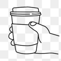 Coffee cup png sticker, beverage line art drawing on transparent background