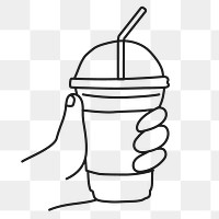 Plastic cup png sticker, beverage line art drawing on transparent background