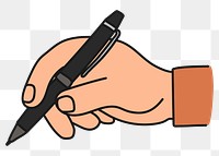 Png hand holding pen sticker, business doodle on transparent background