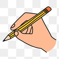 Png hand holding pencil sticker, education doodle on transparent background