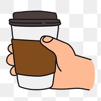 Coffee cup png sticker, hand doodle on transparent background