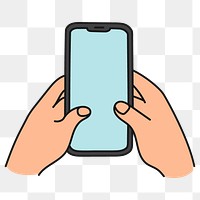 Png hands texting on phone sticker, social media doodle on transparent background