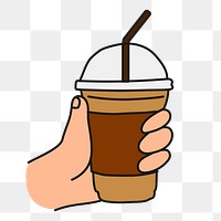 Iced coffee cup png sticker, hand doodle on transparent background