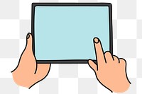 Png hand using tablet sticker, digital device doodle on transparent background