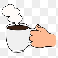 Hot coffee png sticker, morning beverage doodle on transparent background