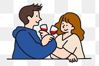 Png couple drinking wine sticker, Valentine's celebration character doodle on transparent background