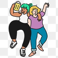 Friends partying png sticker, celebration character doodle on transparent background