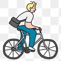 Png man riding bike sticker, sustainable lifestyle cartoon character doodle on transparent background