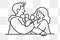 Png couple drinking wine sticker, Valentine's celebration line art drawing on transparent background