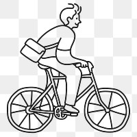 Man png riding bike sticker, sustainable lifestyle doodle character line art on transparent background