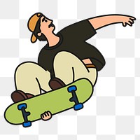 Male skateboarder png sticker, hobby cartoon character doodle on transparent background