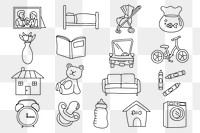Png home decor objects sticker set, family house transparent background