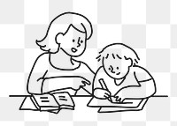 Mother & son png sticker, doing homework, transparent background