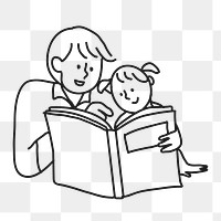 Reading png sticker, father & daughter, transparent background