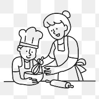 Cooking png sticker, mother & son, transparent background