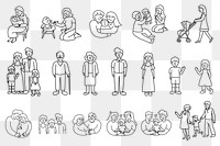 Family members png doodle sticker set, loving and caring, transparent background