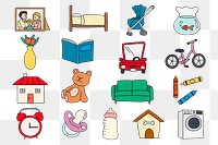 Png home decor objects stickers set, cartoon illustration, transparent background
