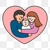 Family heart png sticker, parents and baby transparent background