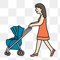 Mother png sticker, woman and pram, transparent background
