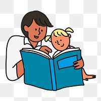 Reading png sticker, father & daughter transparent background