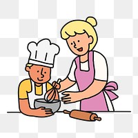 Cooking png sticker, mother & son transparent background