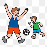 Playing football png sticker, brothers, transparent background