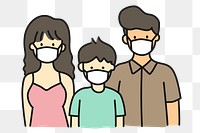 Png family wearing mask sticker, transparent background