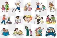 Family members png stickers set, leisure activity transparent background