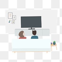 Couple watching tv png clipart, hobby illustration