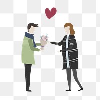 Couple giving flower png clipart, love illustration