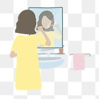 Woman brushing teeth png clipart, morning routine illustration