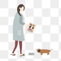 Woman feeding dog png clipart, pet routine illustration