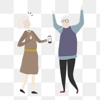 Old couple png dancing clipart, listening to music, cartoon illustration