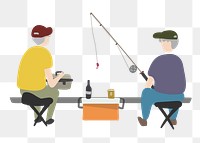 Old men fishing png clipart, hobby cartoon illustration