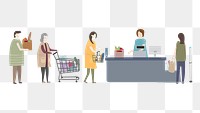 Supermarket cashier line png clipart, cartoon illustration