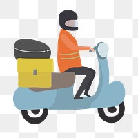 Delivery man png clipart, riding motorcycle on transparent background