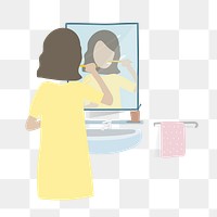 Woman brushing teeth png clipart, morning routine illustration