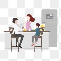 Family having breakfast png clipart, cartoon illustration