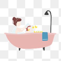 Woman bathing png clipart, daily routine illustration