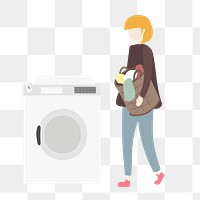 Woman png doing laundry clipart, house chore, housewife illustration