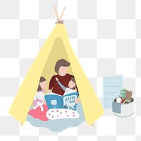 Dad png clipart, reading book to kids illustration